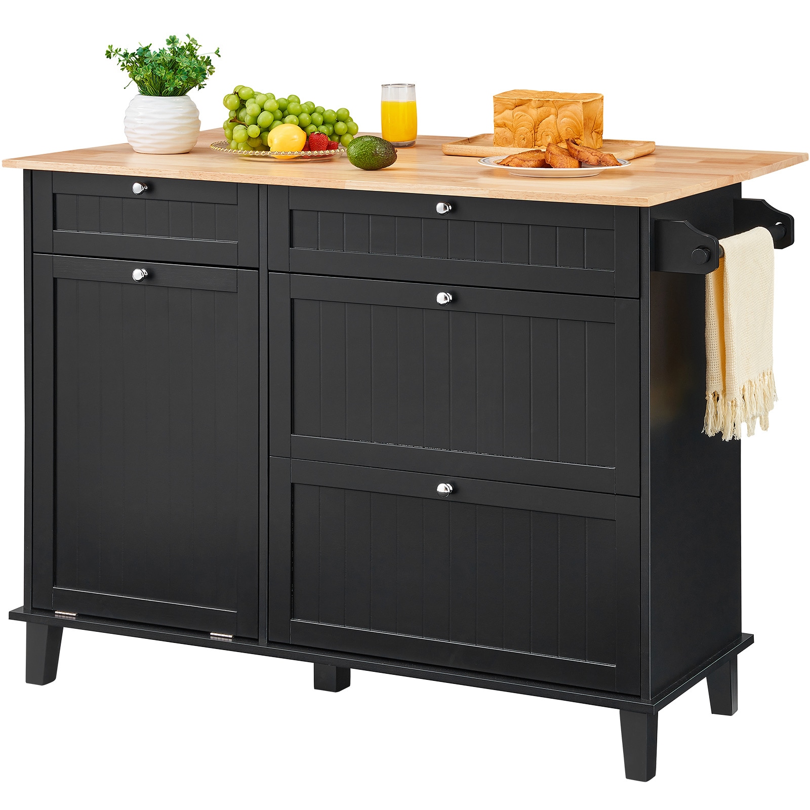 Kitchen Island Cart Storage Cabinet Serving With Drawer & Trash Cabinet_voghion.com